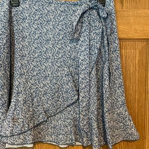blue, floral, wrap around skirt
